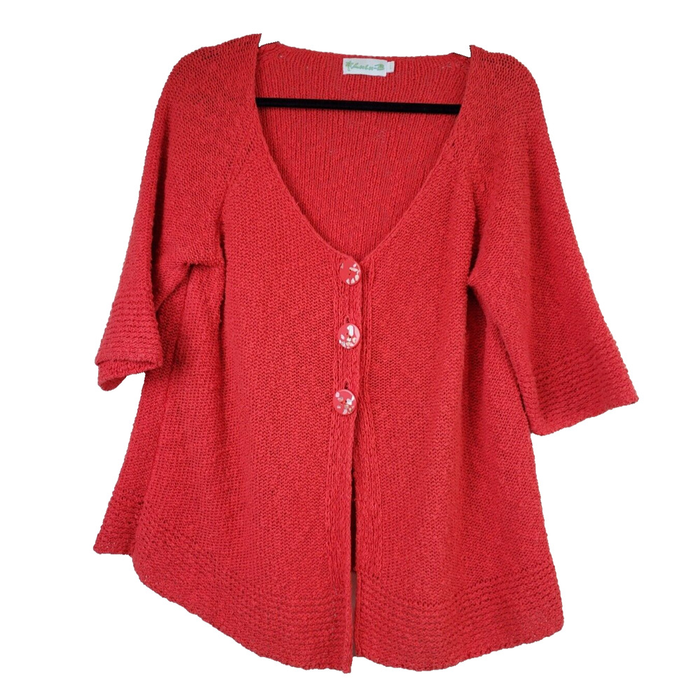 Lulu-B Womens Cardigan Sweater‎ Large Lagenlook Art To Wear Red Bohemian Buttons